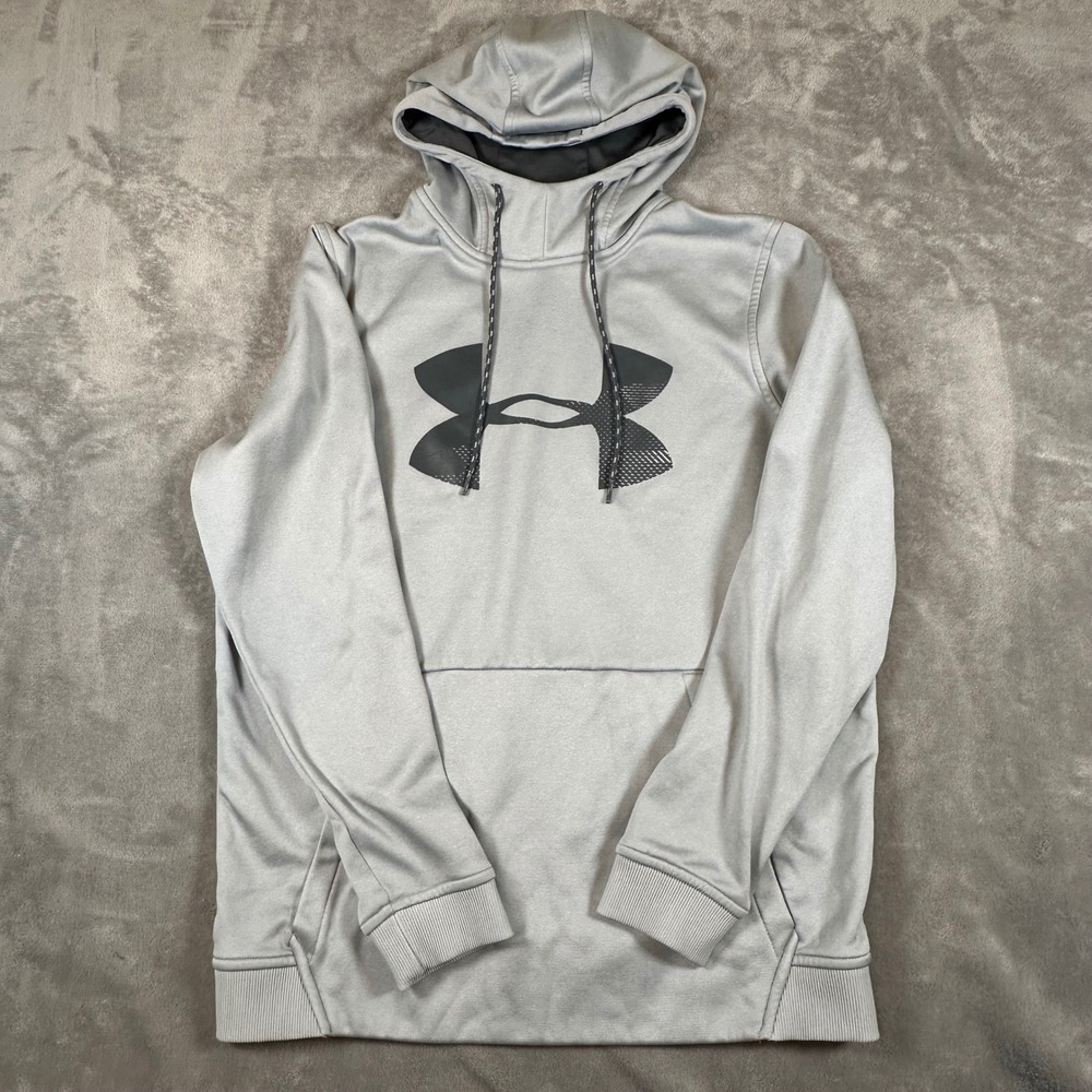 Under Armour Mens ColdGear Loose Fit Hoodie Gray Logo Sweatshirt Medium